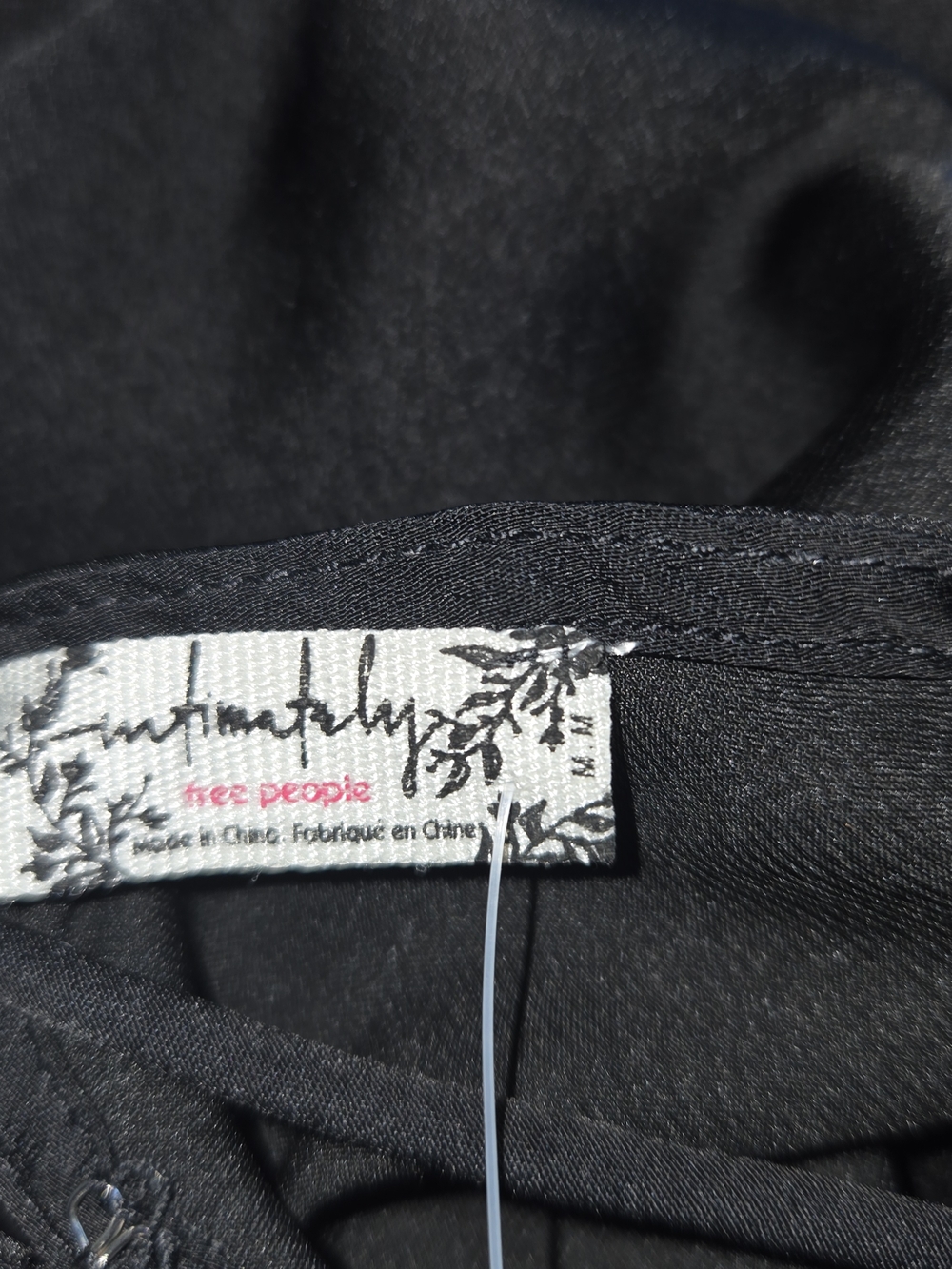 NWT Free People - Black Satin Slip Top with Sheer Trim Tie Back Womens Medium - Picture 7 of 9